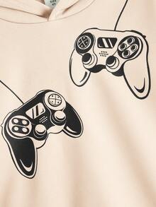 SHEIN 男童电子游戏印花休闲宽松卫衣，适合秋冬季穿着 - 卡其色 - 查看 4