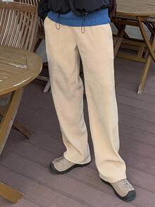 DAZY Quần nhung kẻ trơn màu be dành cho nam, mùa thu, dành cho mùa thu - Màu be - Xem 3