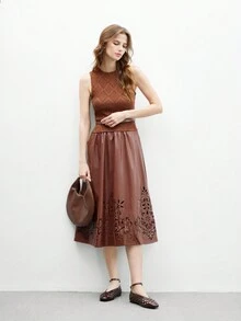 CUCCOO BIZCHIC Pre-Laser 镂空方头女式平底鞋 - 棕色 - 查看 8