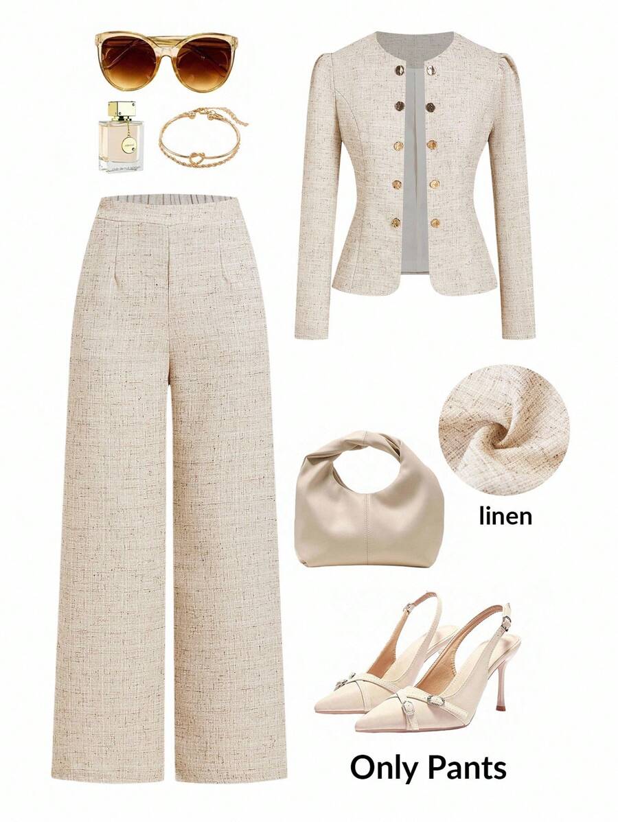 Ellevyn 加大码纯色优雅时尚阔腿裤，适合通勤