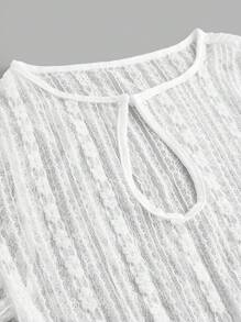 SHEIN Frenchy Áo lưới thêu họa tiết tương phản cổ điển dành cho nữ - trắng - Xem 3