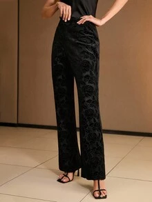 MOTF PREMIUM EMBROIDERY FLARE LEG SUIT PANTS - Black - View 5