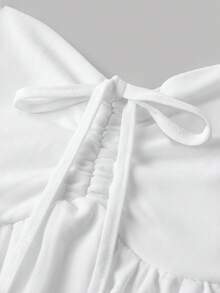 SHEIN Girlism Tween Girl Casual Minimalist Comfortable Camisole With Ruffle Hem & Tie Waist Skirt Set - White - View 4