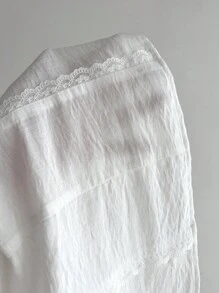 SHEIN Unity Camicetta leggera a maniche lunghe da donna con scollo a V, design di nicchia, vestibilità slim, con inserti in pizzo floreale delicato - Bianco - Visualizzare 6