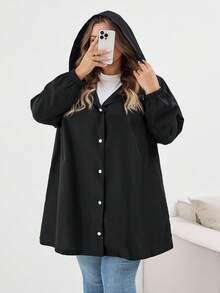 SHEIN CURVE+ Plus-Size Women's Black Mid-Length Trench Coat Winter Fall Autumn/Autumn /Winter