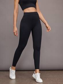 Activina Leggings sin costuras de cintura alta de unicolor para mujer - Negro - Ver 1