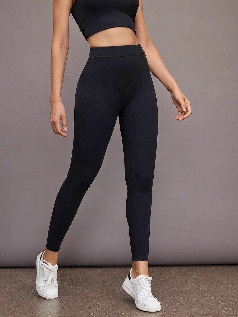 Activina Leggings sin costuras de cintura alta de unicolor para mujer - Negro - Ver 1