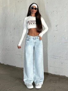 EURMUSE LOW RISE WIDELEG LIGHT BLUE PINKY JEAN - Light Wash - View 5