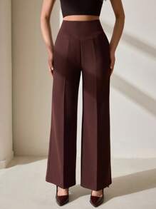 CLARA VERO Pantalón ancho de pierna larga de otoño para mujer, color marrón, informal - Marrón - Ver 1