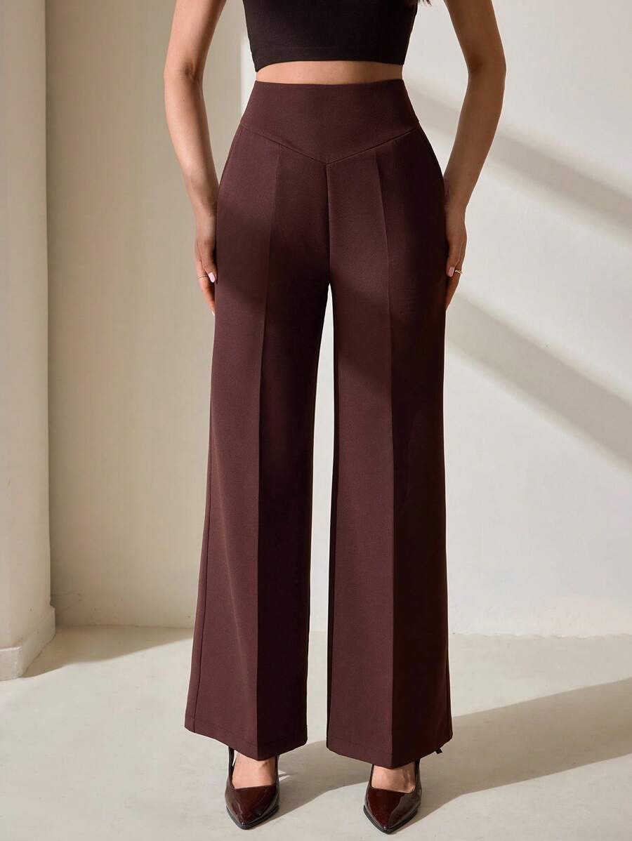 CLARA VERO Pantalón ancho de pierna larga de otoño para mujer, color marrón, informal - Marrón - Ver 1