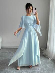 Elenzga Váy thắt eo cho nữ, thiết kế thời trang cho mùa xuân/hè - Màu xanh nhạt - Xem 4