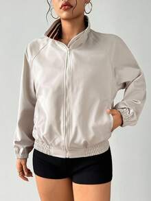 Easithlete Women's Raglan Sleeve Zip Front Loose Fit Sports Jacket