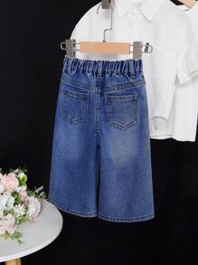 SHEIN 女婴蓝色宽松破洞牛仔裤 - 中等水洗藍 - 查看 2