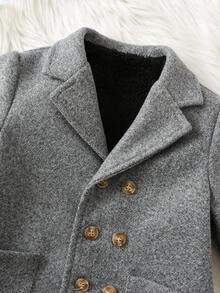 SHEIN 买一送一婴儿/男婴/女婴 2 件/套羊毛加厚灰色羊毛大衣夹克带帽，加厚大衣，冬季大衣，绗缝大衣，舒适百搭简约百搭风格，适合室内、户外滑雪、日常穿着、运动、玩耍、派对、拍照、节日、圣诞节、万圣节 - 灰色 - 查看 7