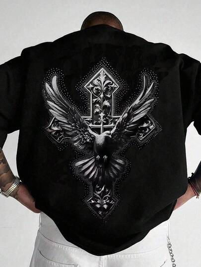 Manfinity EMRG Men's Cross & Bird 3D Print Graphic Casual T-Shirt