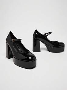 Solezae Zapatos de tacón tipo Mary Jane de plataforma versátiles y clásicos para mujer - Negro - Ver 6