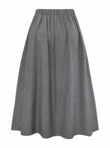 Modelyn Große Größen Faux-Leinen Strass Dekor Elastischer Bund Romantischer eleganter A-Linien Rock für Damen - Grau - Übersicht 2