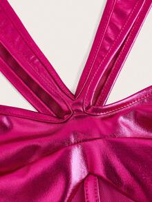 SHEIN ICON Hollow Out Mesh Contrast Halter Neck Dress With Ribbon Tie Y2K Bodycon Club Women Outfits Black Mini Dress One Piece - Hot Pink - View 3