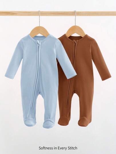 Cozy Pixies Newborn Baby Boy 2pcs Solid Color Knit Soft Round Neck Long Sleeve Jumpsuit Set, Suitable For Spring, Summer, Autumn, Winter, Home, Outdoor Wear Fall