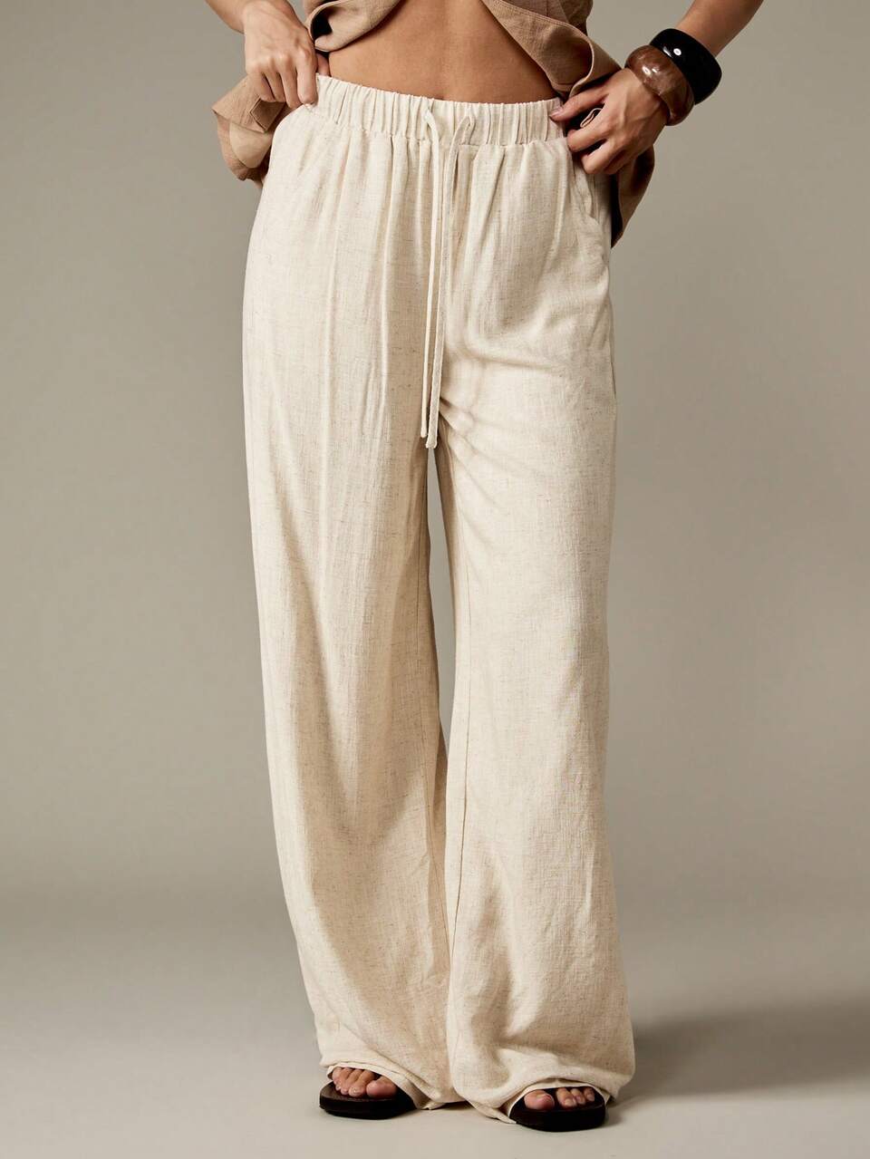 MISSGUIDED Wide Leg Linen Palazzo Pants With Drawstring Waist