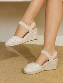 Styleloop Women's Wedge & Platform Woven Slip-On Shoes, Bohemian Style For Summer Outfit - Beige - View 4