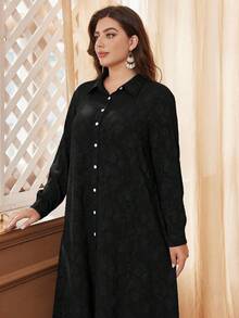 Al Najma 2pcs Textured Jacquard Contrast Button Plus Size Casual Set 2 Pieces Set - Black - View 5