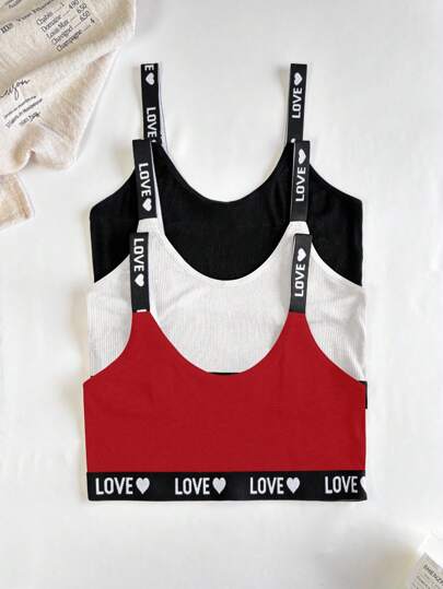 3件套女士字母和心形针织休闲时尚文胸套装