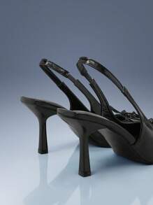 CUCCOO GRLICON 勃艮第红尖头封闭式细高跟女式一脚蹬高跟鞋 - 黑色 - 查看 4