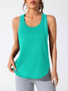 CourtClass Women's Letter Patchwork Print Racerback Sports Tank Top Activewear Tank Top Workout Tank - Green - View 4