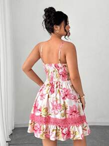 SHEIN Clasi 大码女式纯色简约日常蕾丝拼接吊带连衣裙新年衣服 - 彩色 - 查看 2