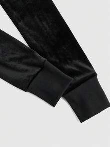 ROMWE Grunge Punk Áo nỉ trùm đầu vải nhung chắp vá màu trơn phong cách Y2K dành cho nữ - màu đen - Xem 4