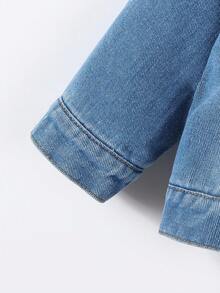 SHEIN Playful Pals 1pc Baby Boys' Casual Washed Light Blue Denim Jacket With Thermal Lined And Foldover Collar, Suitable For Baby Boys Autumn/Winter Fall - Light Wash - View 7