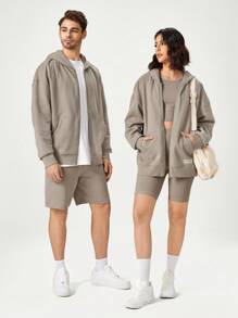 GLOWMODE Everyday Fleece Keep It Casual Unisex Long Sleeve Hoodie Jacket With Basic Pockets Daily Casual - Khaki - View 10