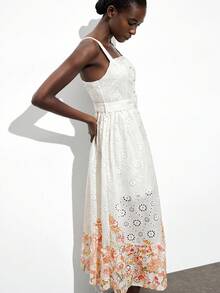 Maija 女式多色印花方领设计收腰别致度假浪漫波西米亚宽领口无袖褶皱腰喇叭形 A 字拼接沙滩裙，波西米亚风格伊莎贝拉岛度假装，夏季多巴胺度假装，独立音乐节西式长裙 - 彩色 - 查看 5