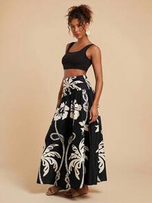 Travachic 度假印花宽松女裙 - 黑與白 - 查看 7