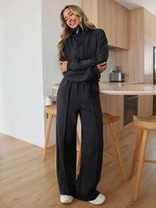 RueChic WOMAN COSY TWO PIECES LOUNGEWEAR WITH DOUBLE SIDE ZIPPER - Grey - View 5