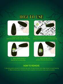 Beetlejuice X SHEIN 时尚夜光防水超薄自粘黑色和绿色指甲贴纸，无需紫外线灯指甲贴花，美甲 DIY 装饰，配饰自由搭配，哥特，角色扮演，哥特，万圣节 - 彩色 - 查看 8