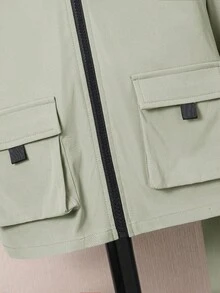 SHEIN 2 件套年轻男孩休闲舒适连帽夹克，带口袋和纯色抽绳裤套装，适合外出、上学、日常聚会、秋冬季 - 薄荷綠 - 查看 4