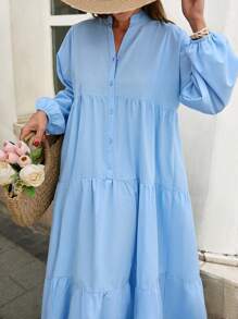 EURMUSE Leisure Solid Color Lantern Sleeve Dress Spring Dresses For Women - Baby Blue - View 5