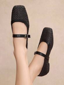 Rosivie 2026新款黑色时尚百搭低帮镂空透气编织网面平底休闲鞋，适合夏季穿着 - 黑色 - 查看 7