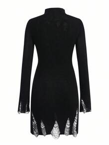 SHEIN Unity Vestido de punto con cuello alto, unicolor y rasgado para otoño/invierno - Negro - Ver 2