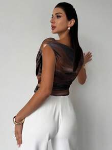 Firerie 女式优雅简约日常通勤时尚都市时尚平价褶皱图案印花修身上衣，秋季 - 彩色 - 查看 4