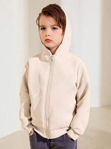 SHEIN 1pc Young Boys' Casual College Style Textured Fabric Zip Up Jacket, Suitable For Autumn And Winter School Fall - Apricot - View 8