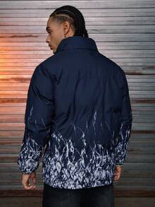 AXEPEAK Men's Ink Texture Zip Front Casual Short Winter Jacket - Blue and White - View 2