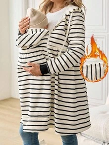 SHEIN Fall Clothes,Autumn Clothes,Maternity Autumn/Winter Maternity 3-In-1 Casual Maternity Hooded Long Sleeve Coat With Removable Insert, Insert, Loose Fit,Winter Coat