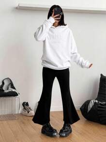 Sparklyn 2pcs/Set Teen GirlCity Name 3D Graphic Knit Hoodie + Knit Flare Pants Suit Fall Winter - Multicolor - View 8