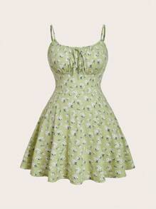 SHEIN EZwear Đầm ngắn ôm sát màu xanh bạc hà gợi cảm với dây đeo mảnh, thích hợp cho mùa hè. - Màu xanh Bạc hà - Xem 1