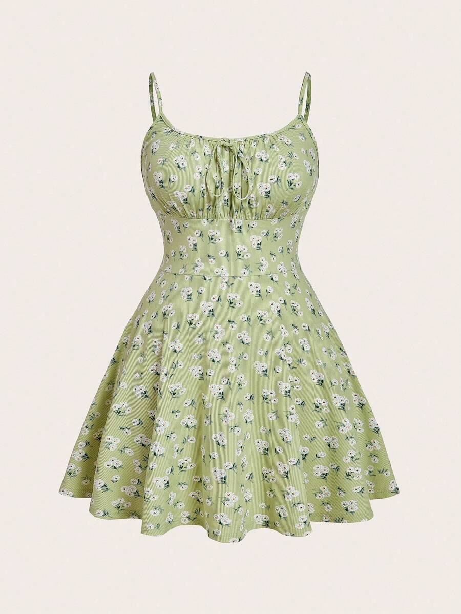 SHEIN EZwear Đầm ngắn ôm sát màu xanh bạc hà gợi cảm với dây đeo mảnh, thích hợp cho mùa hè. - Màu xanh Bạc hà - Xem 1