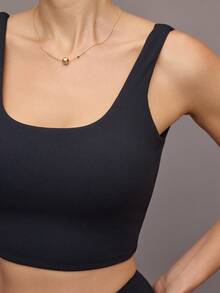 Activina 纯色扭纹后背短款运动背心 - 黑色 - 查看 7