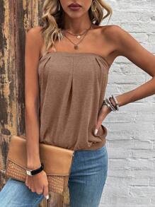 Chiquease 女士實色百褶筒頂，適合夏季休閒穿著